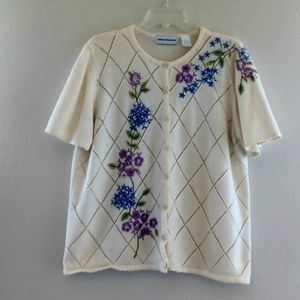 ALFRED DUNNER Embroidered Knit Cardigan, size L